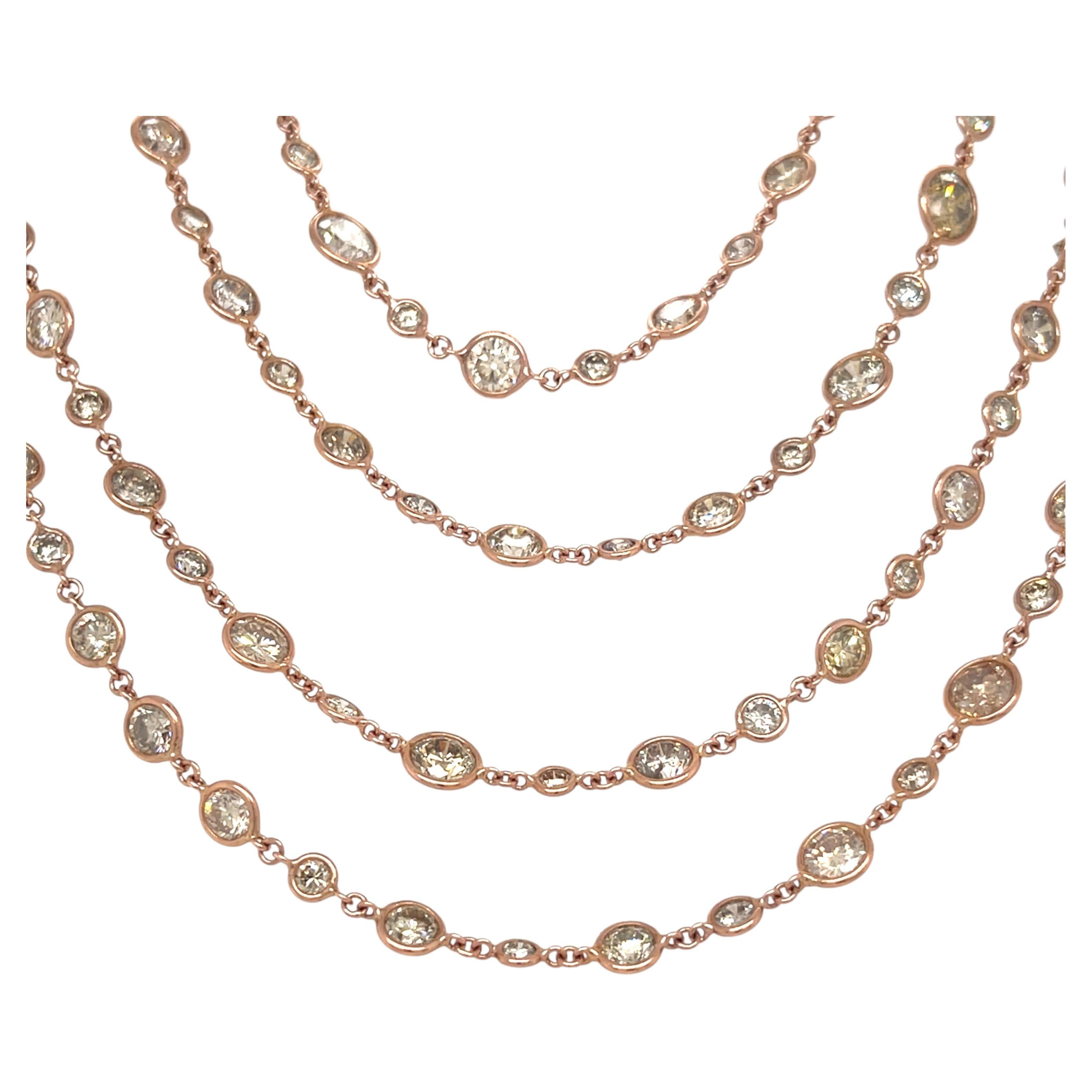 18k Rose Gold Gorgeous Diamond Chain Necklace Appx 44.8 ct 60" For Sale