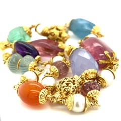 Seaman Schepps 18k Yellow Gold Multi-Baroque Pearl and Gem Necklace