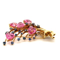 14k Yellow Gold Trabert & Hoeffer Mauboussin Heart Tourmaline Sapphire Brooch