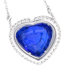 Heart Shaped 17.63 ct Tanzanite Diamond Necklace in 18k White Gold w/ GIA Cert