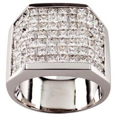 14.00 carat Invisible Setting Diamond 18k White Gold Men's Plaque Ring