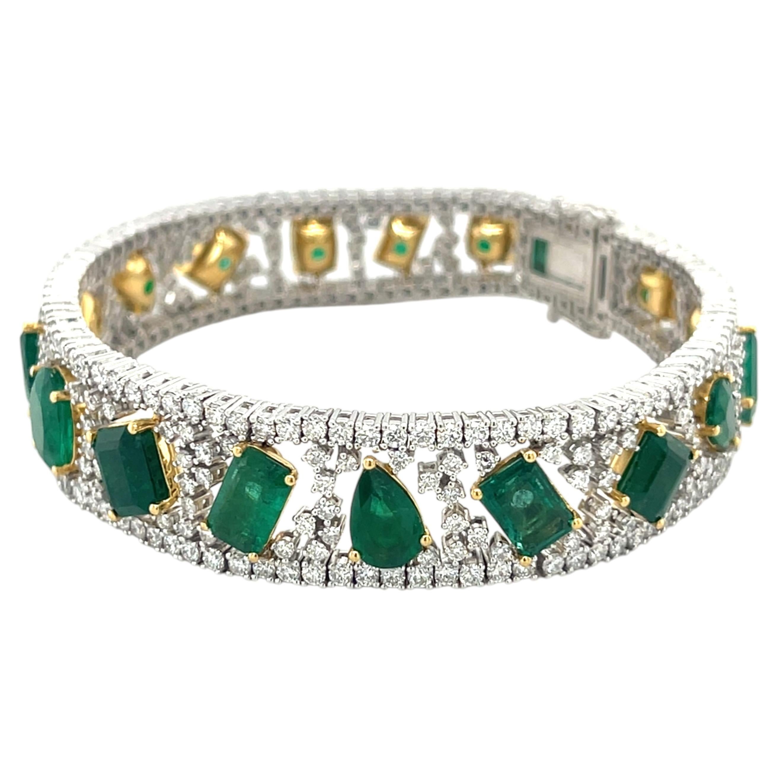 Michael Christoff 18k Two-Tone Gold Diamond and Emerald Bracelet 16.83 ct Em For Sale