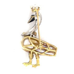 14k Two-Tone Gold Freshwater Pearl Swan Brooch w/ Diamonds & Facs Pearl Report