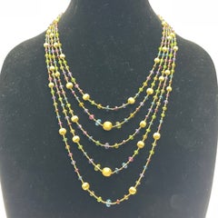 Marco Bicego 18k Yellow Gold Graduated Five-Strand Beaded Gem Necklace 18"