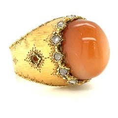 Buccellati 18k Yellow Gold Cat's Eye Moonstone & Diamond Dome Ring Sz 7.5 c.1960