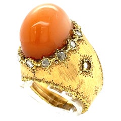 Buccellati 18k Yellow Gold Cat's Eye Moonstone & Diamond Dome Ring Sz 7.5 c.1960