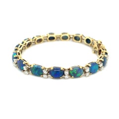 18k Yellow Gold Black Opal Cabochon and Diamond Bracelet 6 5/8" Gorgeous
