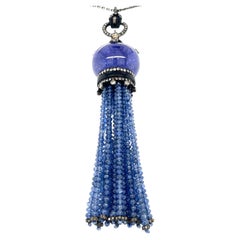 18k Antiqued Gold & Silver Tassel Necklace W/Tanzanite & Diamonds