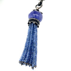 18k Antiqued Gold & Silver Tassel Necklace W/Tanzanite & Diamonds
