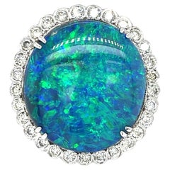 Anello in platino con opale nero cabochon e diamante da 7,5 ct, misura 6,25