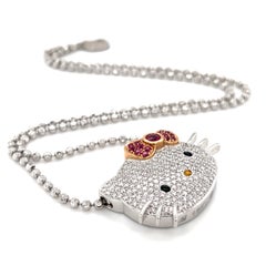 Kimora Lee Simmons 18k WG 3.60ct Diamond & 0.9ct Ruby Hello Kitty Necklace 17.5"