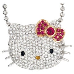 Kimora Lee Simmons 18k WG 3.60ct Diamond & 0.9ct Ruby Hello Kitty Necklace 17.5"