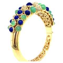 18K Yellow Gold Cactus Bangle w/ Articulating Lapis, Chrysoprase, and Diamond