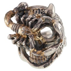 Bill Wall Leather Sterling Silver Custom Master Ring Skull Scorpion Gold Overlay