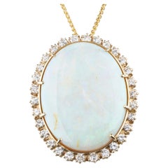 59.87 carat Opal wtith Diamond Bezel Pendant 14k Yellow Gold 20 inch Necklace