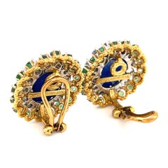 Montclair 18k Yellow Gold Diamond, Emerald, and Lapis Brooch and Earring Set