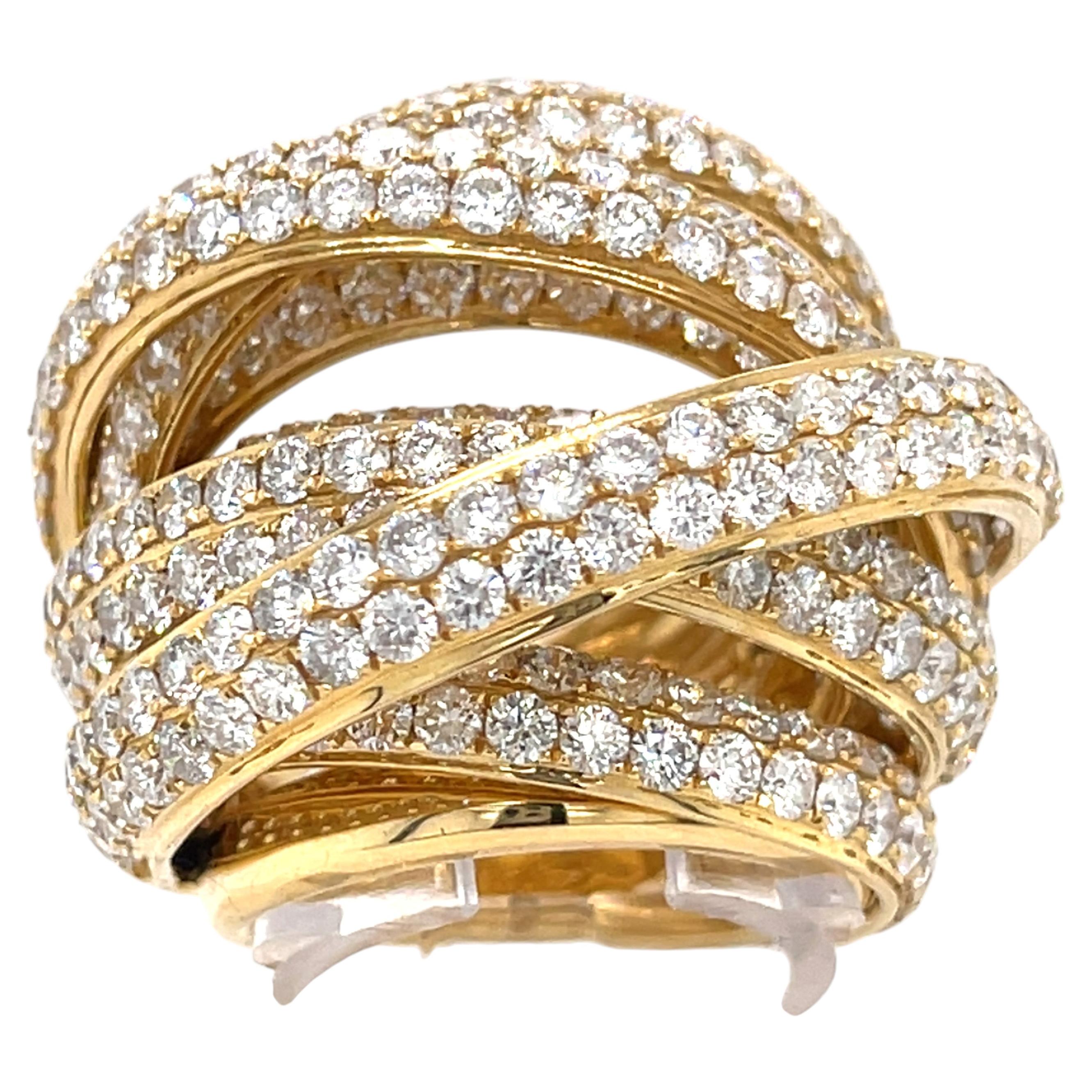 C&S Jewelers Anillo multibanda de oro amarillo de 18 quilates con aproximadamente 15 quilates de diamantes talla 7 26,3 g en venta
