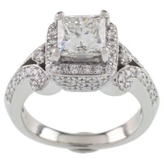 Platinum Princess Diamond Solitaire Ring w/ Accents Center 1.50 Ct Size 5.5
