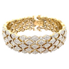18k Yellow Gold 6.95 ct Full-cut Diamond Plaque Bracelet Rhodium Finish 56.50g