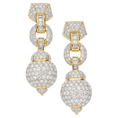18k Two Tone Gold Doorknocker 2" Drop Earrings with 9.25 ct Diamonds
