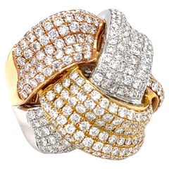 18k Tri-Gold Afarin Knot Statement Ring 6.40 ct Diamonds Size 6.25