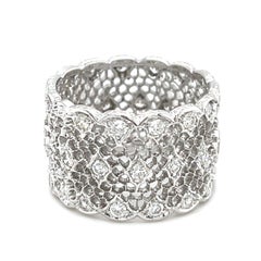 Buccellati 18k White Gold Tulle Broccato Band Ring Diamond Accents Size 6.75