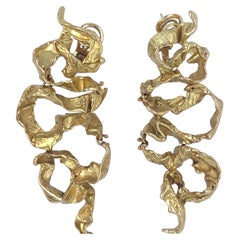 Gilbert Albert for Bucherer 18k Yellow Gold 3" Modernist Dangle Earrings