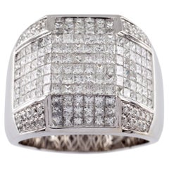 Anillo de placa para hombre con un diamante de 10,00 quilates y oro blanco de 14k, talla 13,25