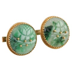 Cravates Cellino Vtg en or jaune 18 carats/14 carats avec jade impérial, diamètre 28 mm, 29,9 g