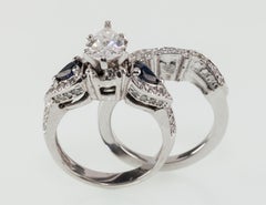 2.00 carat Diamond & Sapphire 18k White Gold Wedding Ring Set Size 7.25