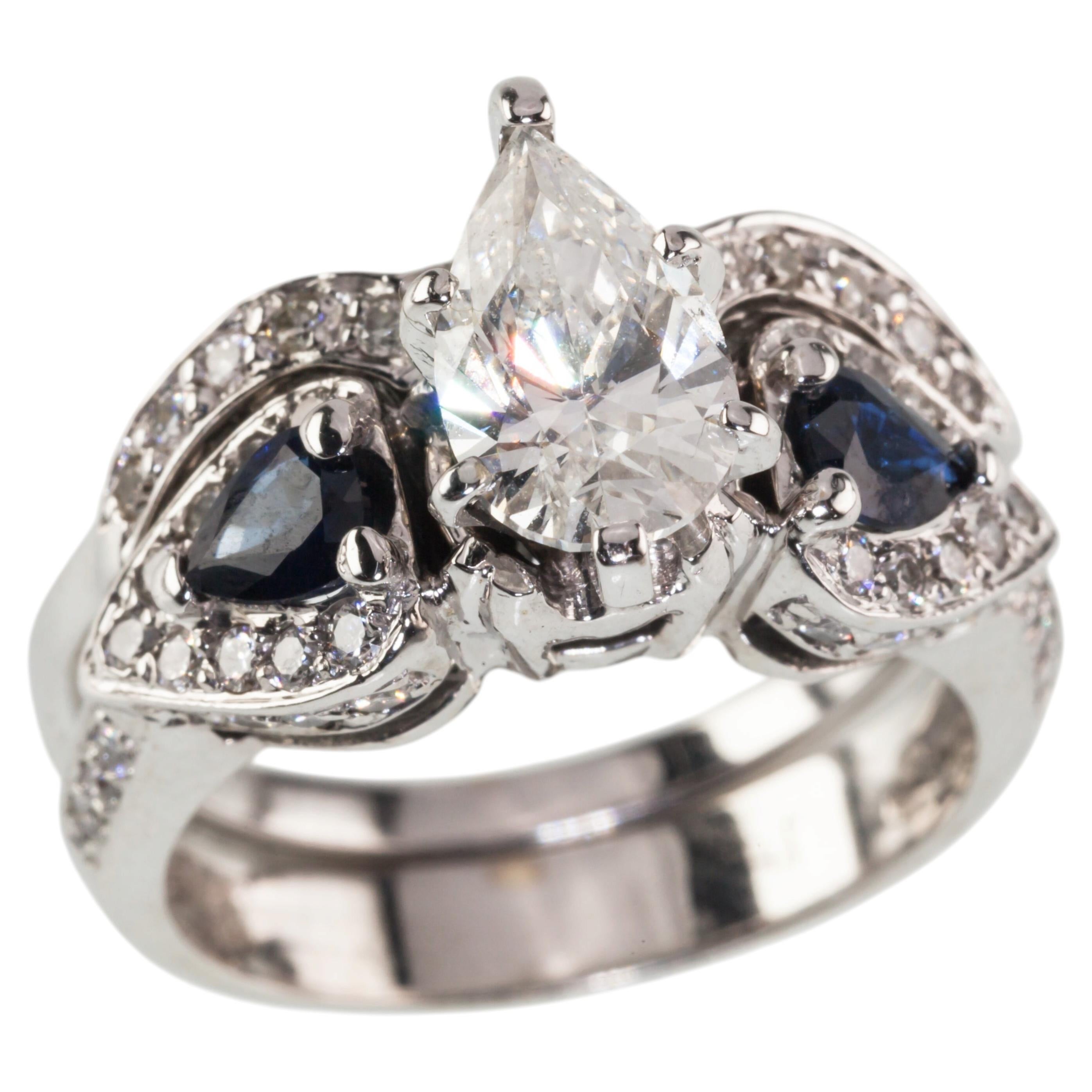 2.00 carat Diamond & Sapphire 18k White Gold Wedding Ring Set Size 7.25 For Sale