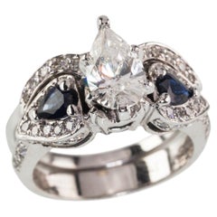 2.00 carat Diamond & Sapphire 18k White Gold Wedding Ring Set Size 7.25