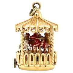 Pendentif « carrousel » mécanique Dankner, en or jaune 14 carats, pièce rare et très recherchée par les collectionneurs