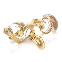 Seaman Schepps 14k Yellow Gold Rock Crystal Shell Clip-On Earrings