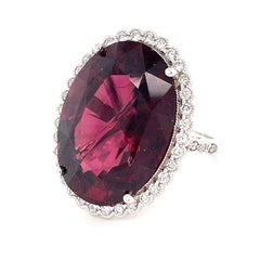 18K White Gold 37.3 ct Oval Garnet and 0.75 ct Diamond Halo Ring Size 7