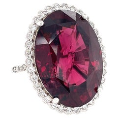 18K White Gold 37.3 ct Oval Garnet and 0.75 ct Diamond Halo Ring Size 7