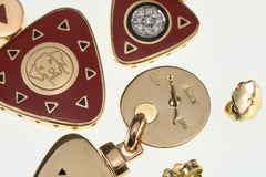 Gorgeous La Nouvelle Bague 18k Yellow Gold Enamel Pendant and Earring Set