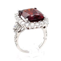 18k White Gold Rectangular Mixed-Cut Garnet Ring w/ 2.25 ct Accent Diamonds Sz 7