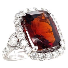 18k White Gold Rectangular Mixed-Cut Garnet Ring w/ 2.25 ct Accent Diamonds Sz 7