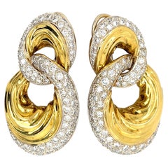 18k Yellow Gold 5.58 cts Diamond Doorknocker Earrings 32.2 grams