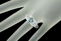 Anello in oro bianco 14k con tre diamanti e una pietra centrale blu da 1 carato, misura 9,25