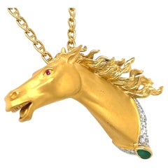 Carrera y Carerra 18k Yellow Gold Diamond Horse Pendant w/ 18" Chain