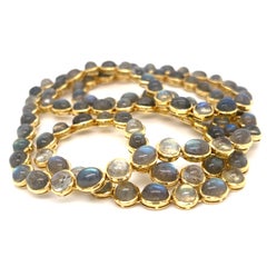 Collier à chaîne en or jaune 18 carats avec cabochon en labradorite, 36 pouces, 131,55 carats