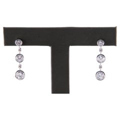 3-Stone Diamond Bezel Set 1.80 carat 14k White Gold Drop Dangle Earrings