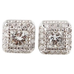 1.20 Ct Diamond Solitaire Stud Earrings with Accent Stones in 14k White Gold