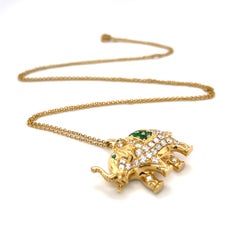 Anita Ko 18k Gold Diamond and Emerald Elephant Pendant-Necklace on 14k Chain 25"