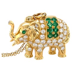 Anita Ko 18k Gold Diamond and Emerald Elephant Pendant-Necklace on 14k Chain 25"
