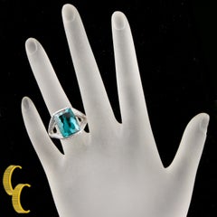 9 Ct Indicolite Tourmaline & Diamond 18k White Gold Ladies Ring Size 5.5