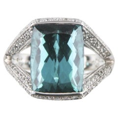 9 Ct Indicolite Tourmaline & Diamond 18k White Gold Ladies Ring Size 5.5