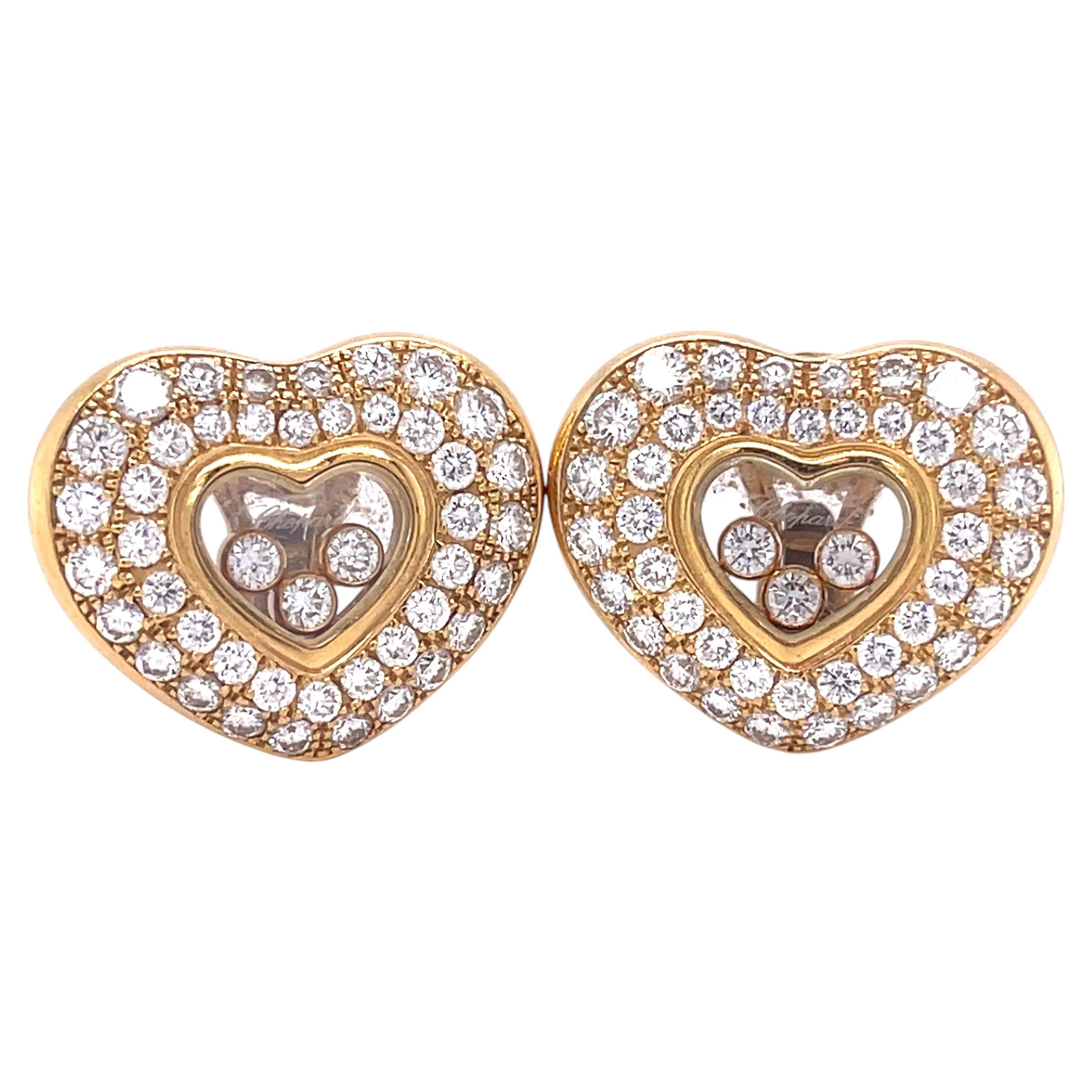 Pre-owned Chopard 18k Gold 2.45ct "happy Diamond" Heart-shaped Earrings 19.2 Grams In Multiple